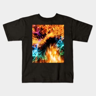 Fire Flames, Rainbow Smoke On Black Kids T-Shirt